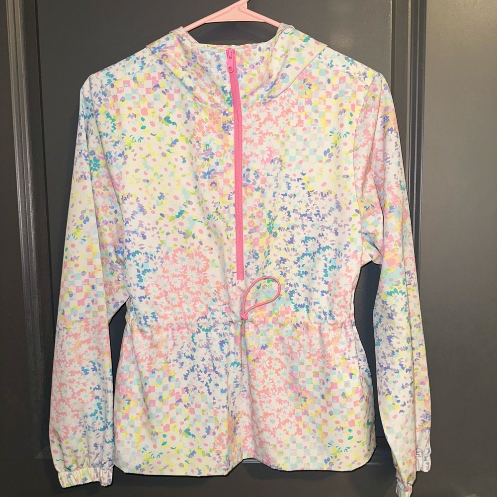 Pastel Floral Windbreaker with Pink Trim
